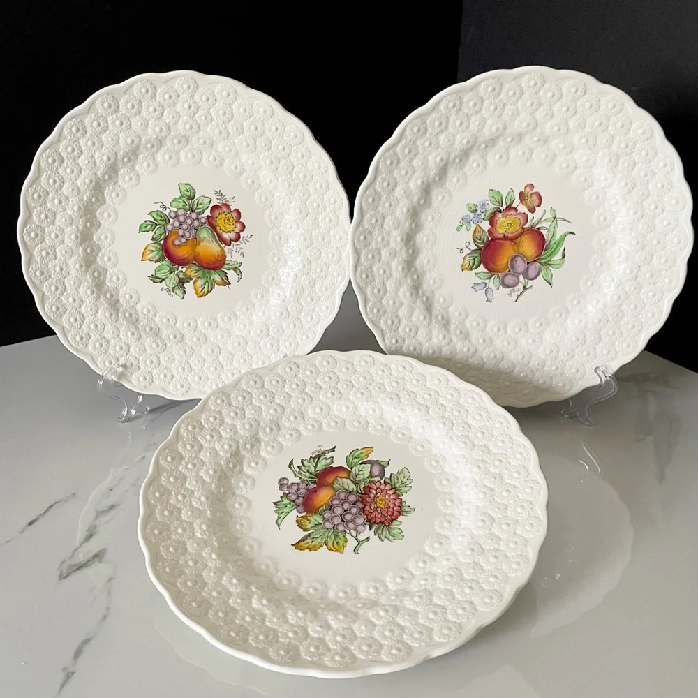SET of 3 Fruit & Flower Plates - Copeland Spode